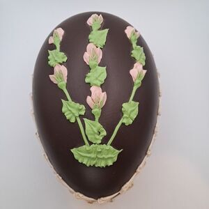 Vtg Ceramic Hobbyist 9" Faux Chocolate Frosted Iced Floral Decorated Easter Egg